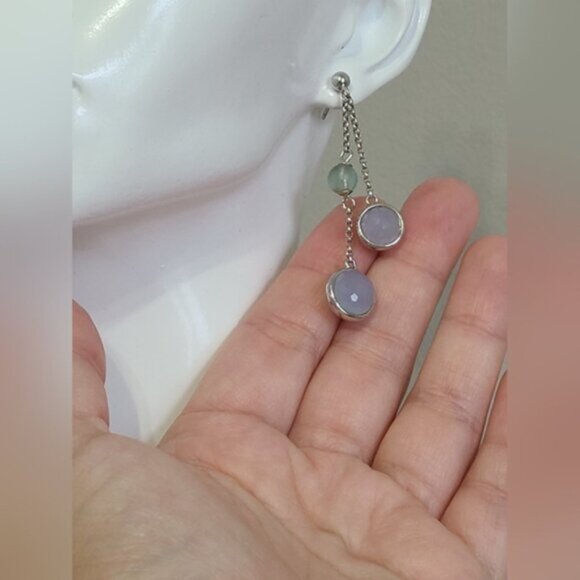 Elegant Blue Pink Green Crystal Sterling Silver Ball Stud Evening Drop Earrings - Picture 6 of 6